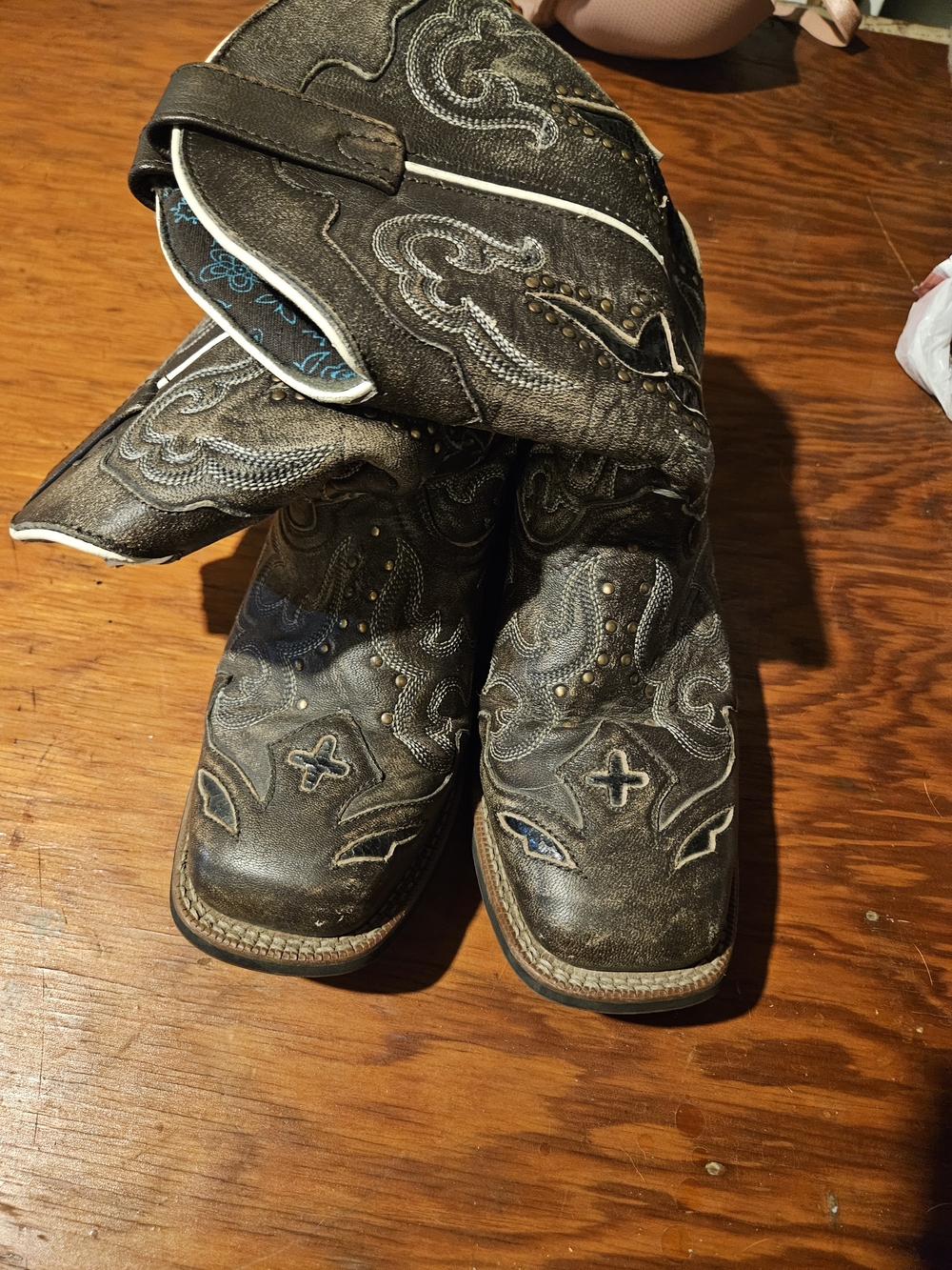Laredo Brown Leather Boots with Turquoise Floral Lining